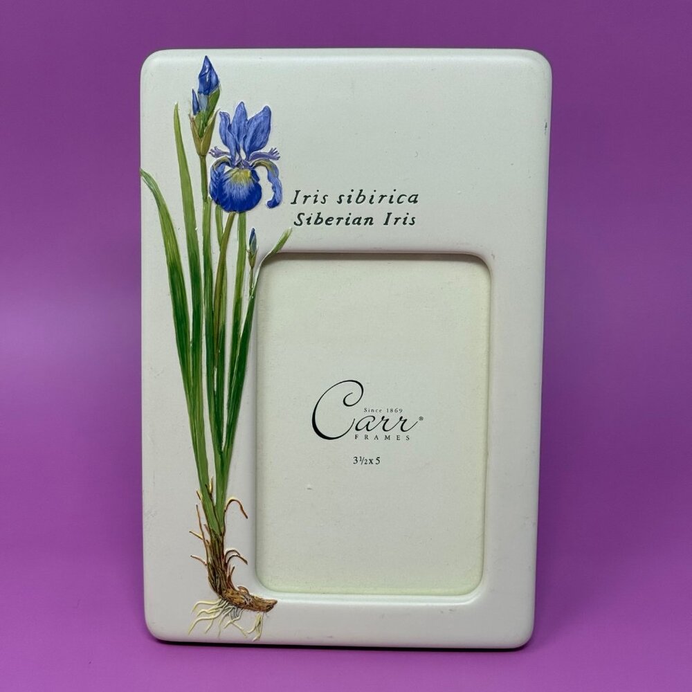 Vtg Hand Painted Carr Iris Siberica Photo Picture Frame Botanical Floral 3.5x5